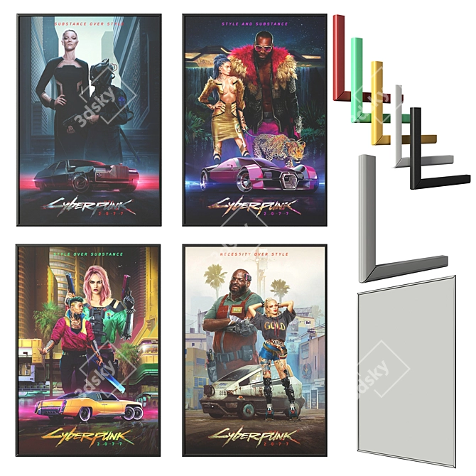 Cyberpunk 2077 Poster Set: Futuristic Wall Art 3D model image 1