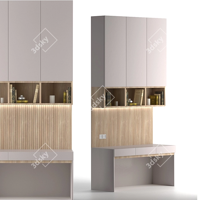 Versatile Workstation with Bookshelf and Cabinets 3D model image 1