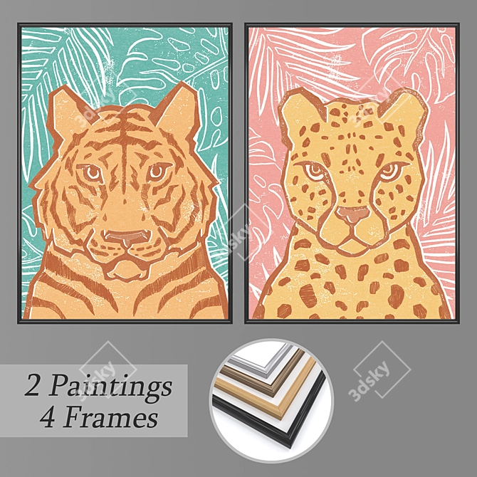 Modern Art Set: 2 Paintings, 4 Frame Options 3D model image 1