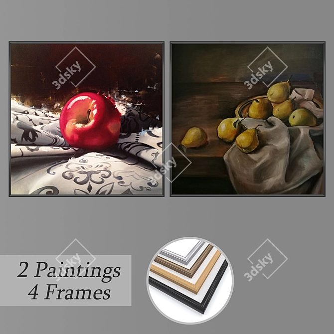 Artistic Set: 2 Paintings with 4 Frame Options 3D model image 1