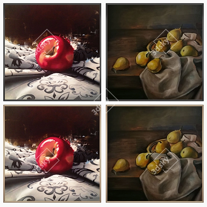 Artistic Set: 2 Paintings with 4 Frame Options 3D model image 2