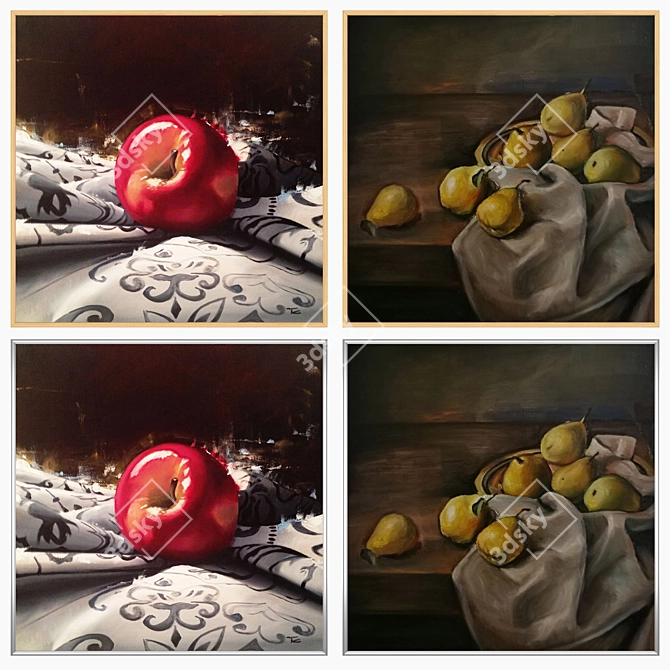 Artistic Set: 2 Paintings with 4 Frame Options 3D model image 3