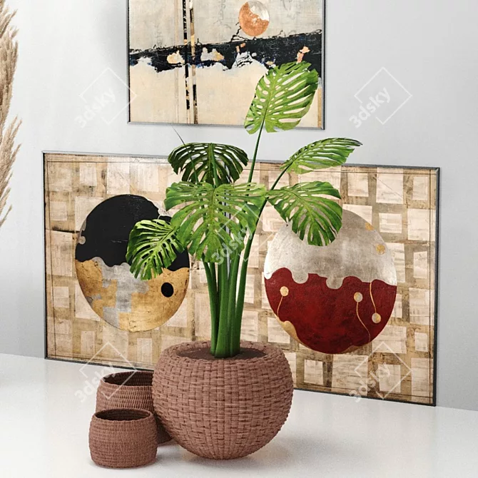 Minimal Art Decor Set - Vase Baskets & Frames 3D model image 4