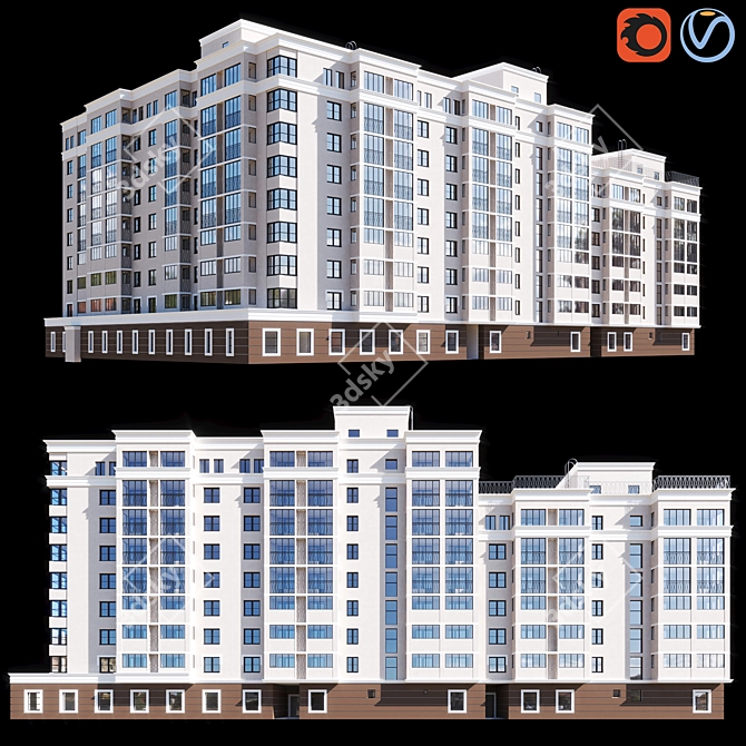 Modern Multi-Level Residential Building 3D model image 1