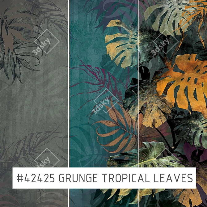 Title: Grunge Tropical Leaves Wallpaper - Eco-Murals Collection 3D model image 1