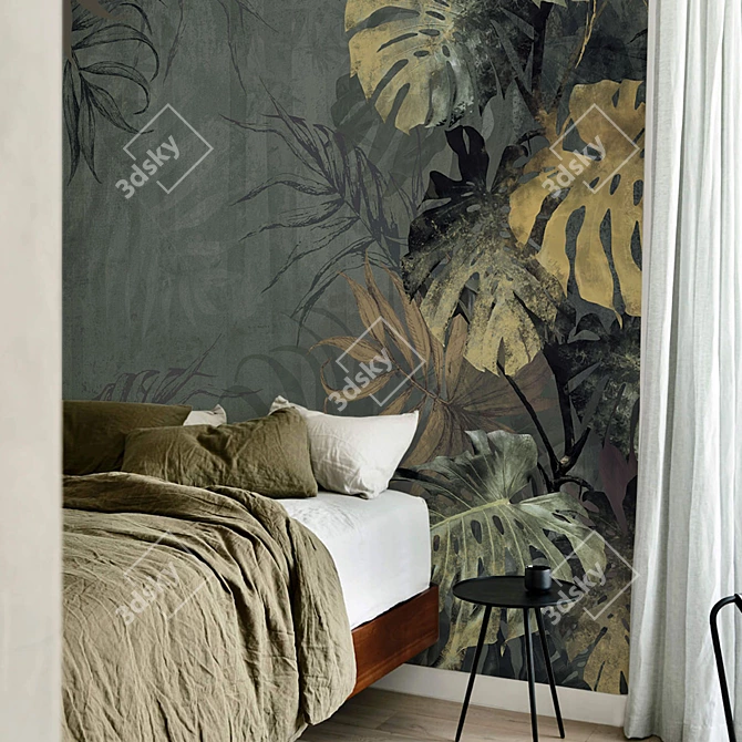 Title: Grunge Tropical Leaves Wallpaper - Eco-Murals Collection 3D model image 3