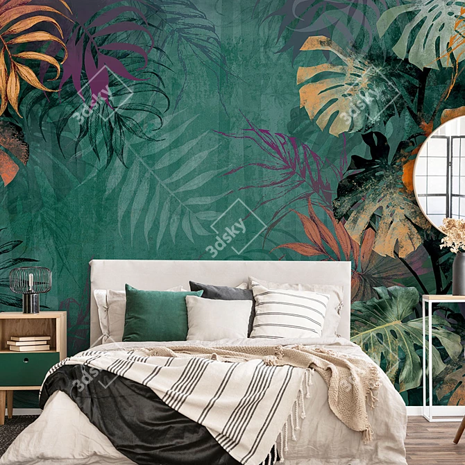 Title: Grunge Tropical Leaves Wallpaper - Eco-Murals Collection 3D model image 5