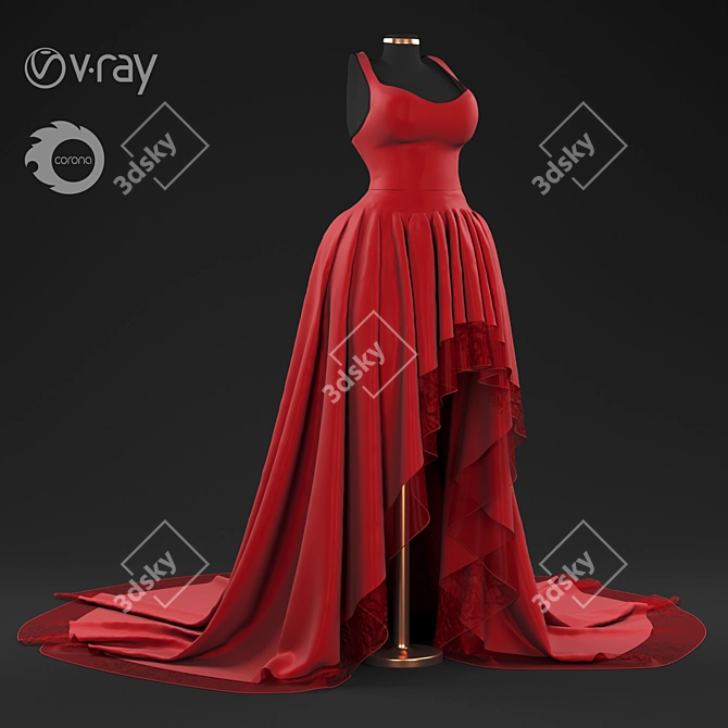 Crimson Elegance: Red Gown 3D model image 1