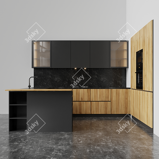 Sleek Black Kitchen Set 3D model image 1