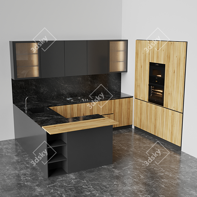 Sleek Black Kitchen Set 3D model image 2