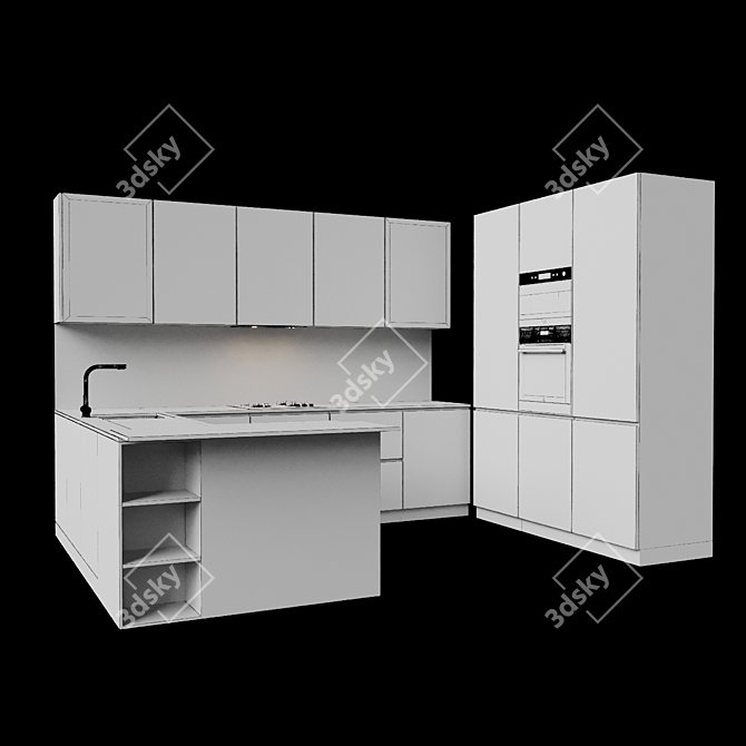 Sleek Black Kitchen Set 3D model image 5