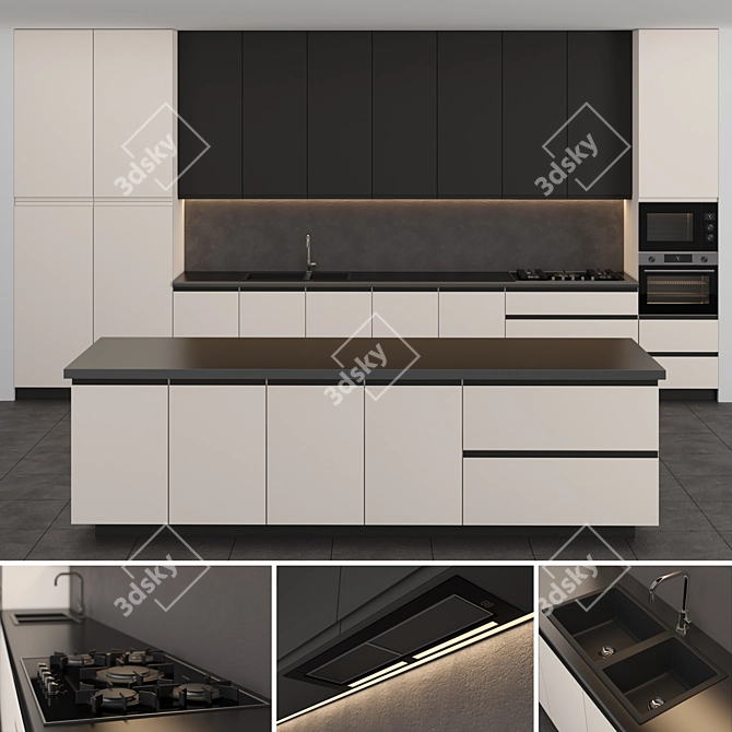 Modern Island Kitchen: Modular Design, High-Quality Textures & Models, Renders with V-Ray & Corona 3D model image 1