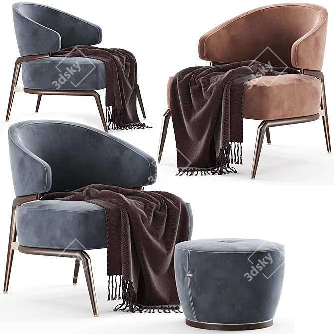 Elegant Aster Armchair & Buatta Stool 3D model image 1