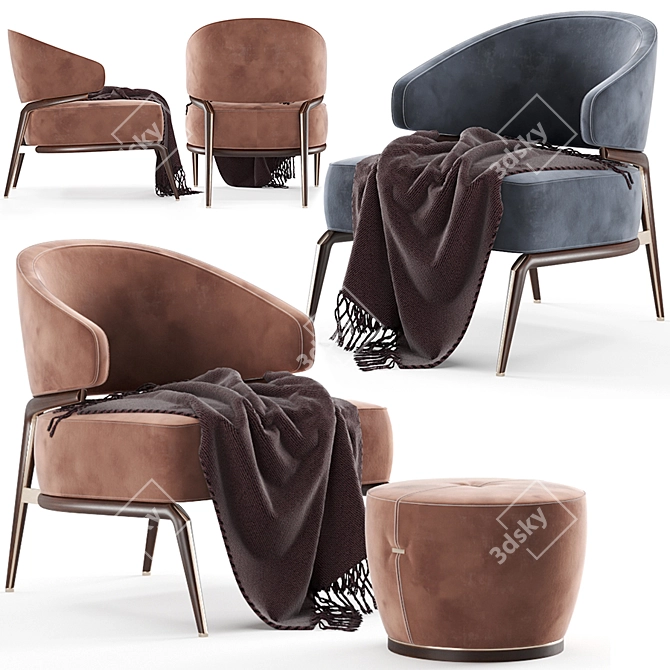 Elegant Aster Armchair & Buatta Stool 3D model image 2