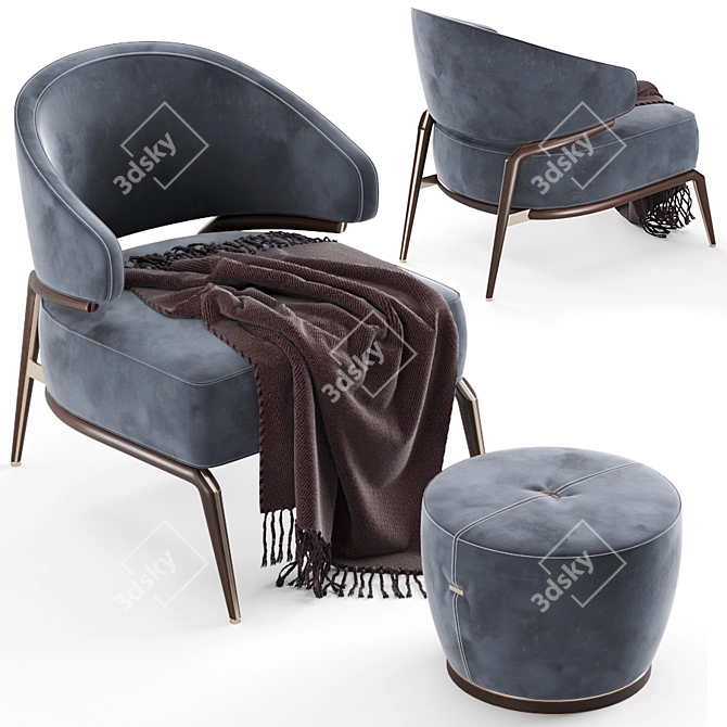 Elegant Aster Armchair & Buatta Stool 3D model image 3