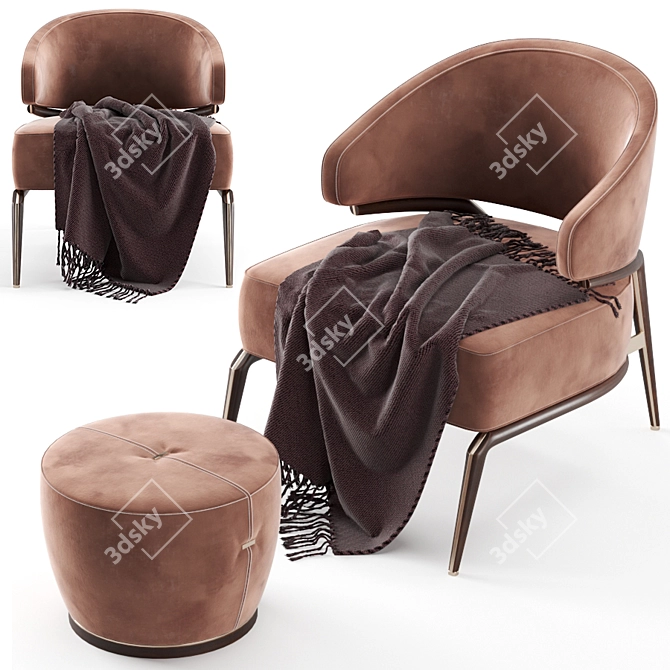 Elegant Aster Armchair & Buatta Stool 3D model image 4