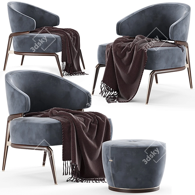 Elegant Aster Armchair & Buatta Stool 3D model image 6