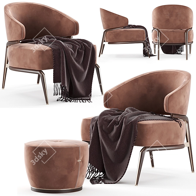 Elegant Aster Armchair & Buatta Stool 3D model image 7