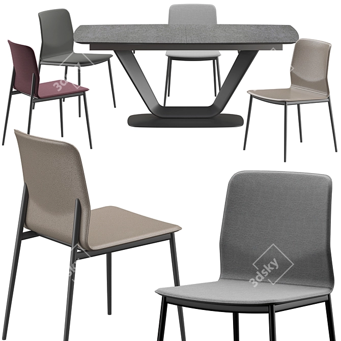 Modern Newport Dining Chair Set with Alicante Table 3D model image 1