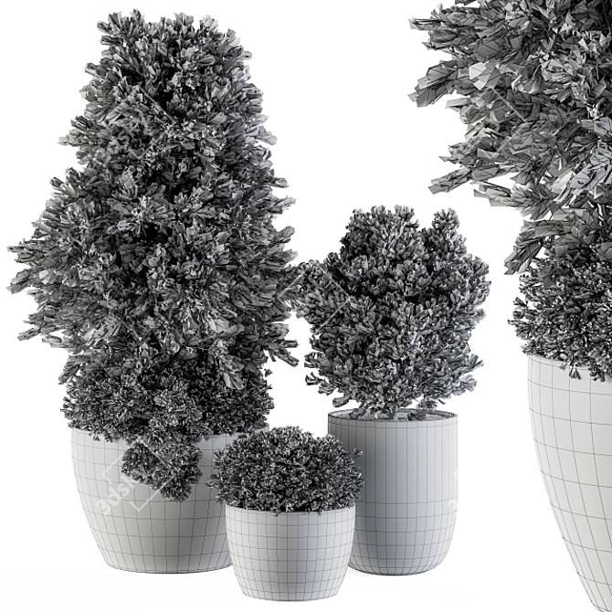 100Pcs Outdoor Plants in Concrete Pots 3D model image 5