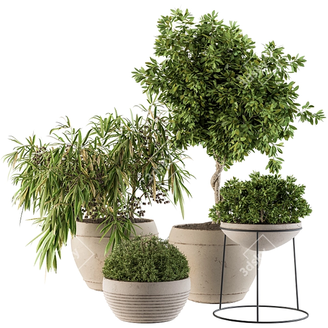 Durable Concrete Pot with Outdoor Plants 3D model image 1