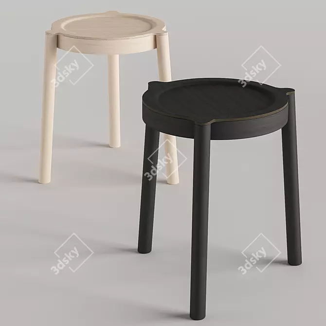 Nordic Stackable Oak Stool 3D model image 2