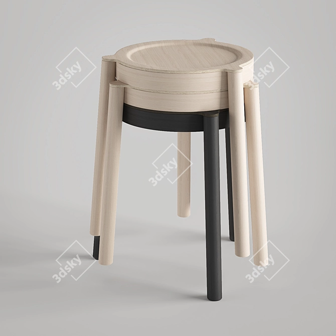 Nordic Stackable Oak Stool 3D model image 4