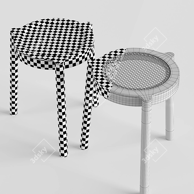 Nordic Stackable Oak Stool 3D model image 5