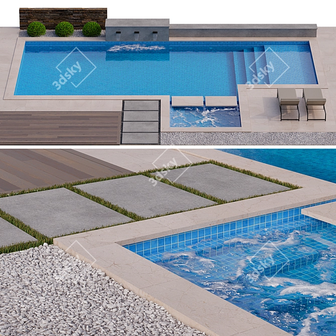 Modern Pool Design: 13.5x10m - 3DSMAX, V-Ray, Corona (FBX Included) 3D model image 2