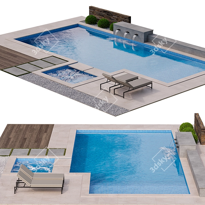 Modern Pool Design: 13.5x10m - 3DSMAX, V-Ray, Corona (FBX Included) 3D model image 3