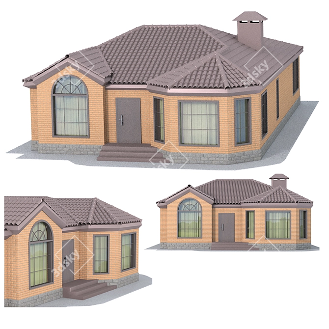 Brick House Model (18x11x5.5m) 3D model image 1