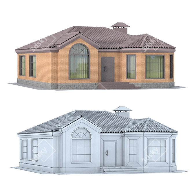 Brick House Model (18x11x5.5m) 3D model image 4