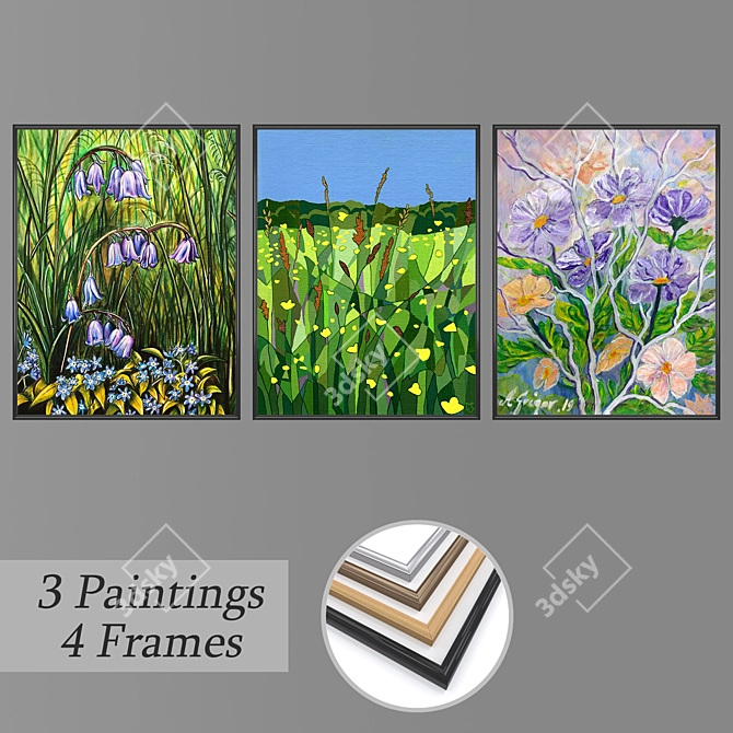 Elegant Wall Painting Set 3D model image 1