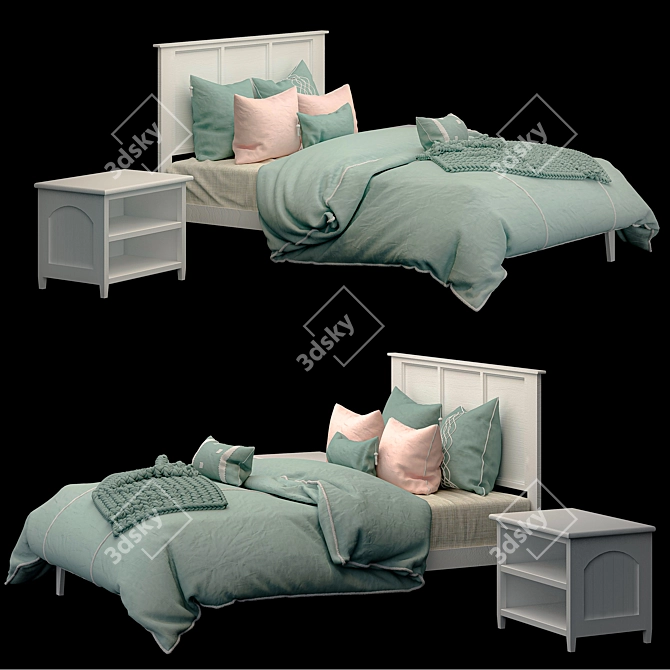 Atlantic Madison White Wood Queen Platform Bed 3D model image 1