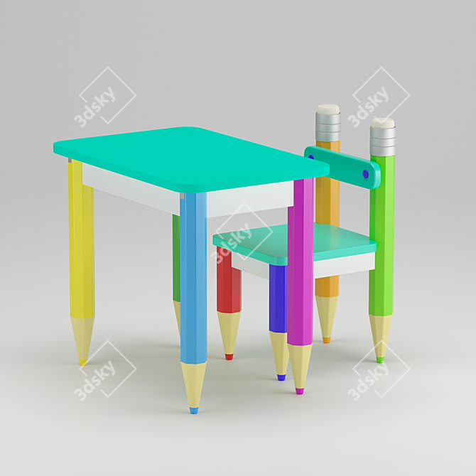 Colorful Pencils Kids Table & Chair Set 3D model image 1