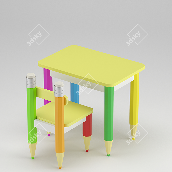 Colorful Pencils Kids Table & Chair Set 3D model image 2
