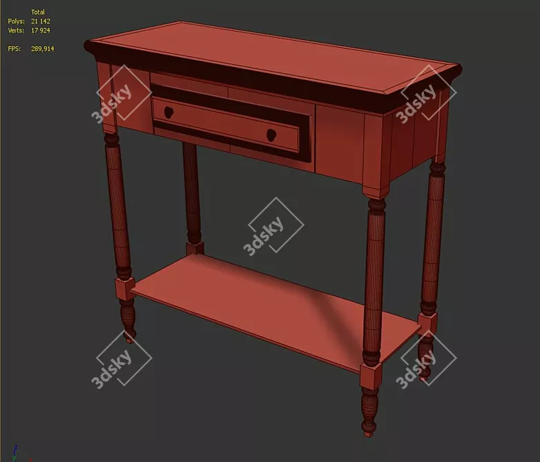 Sleek Black Pine Wood Console 3D model image 3