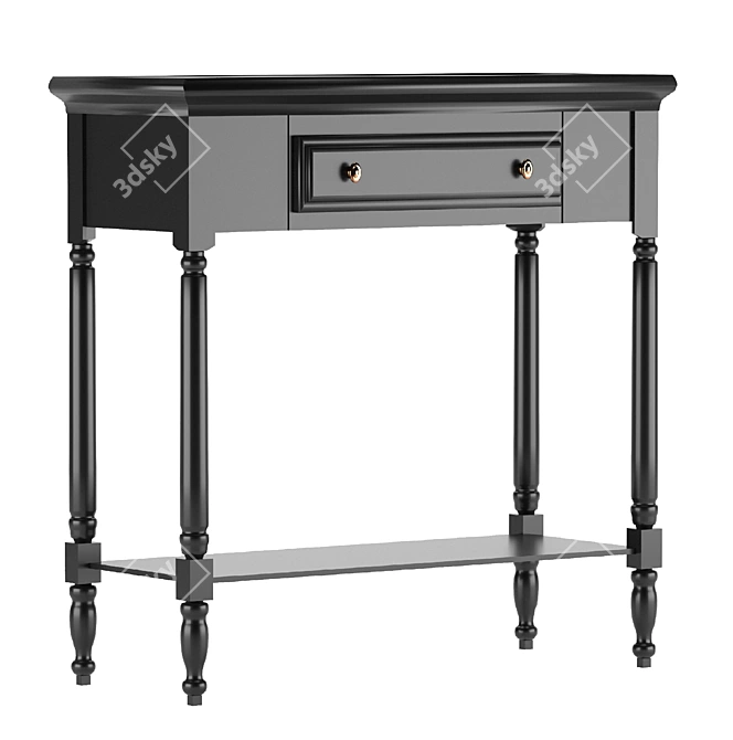 Sleek Black Pine Wood Console 3D model image 4