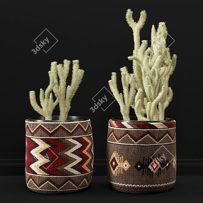 African Pattern Cactus Vase 3D model image 1