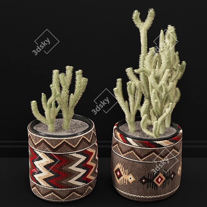 African Pattern Cactus Vase 3D model image 2