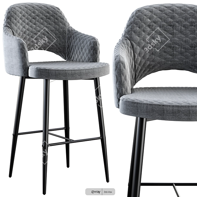 Martin Half Bar Chair: Dark Grey Fabric, Black Legs 3D model image 1