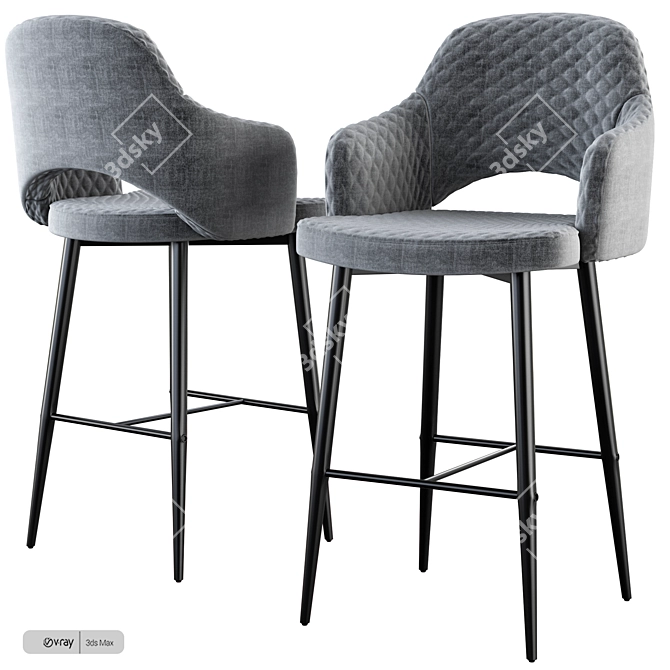 Martin Half Bar Chair: Dark Grey Fabric, Black Legs 3D model image 2