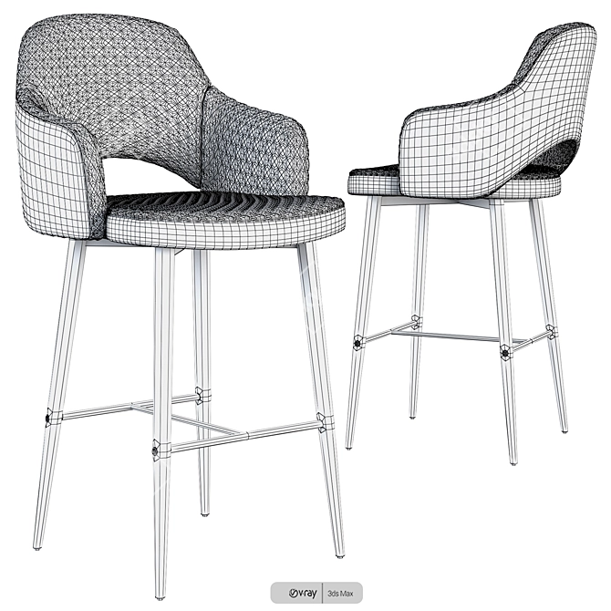 Martin Half Bar Chair: Dark Grey Fabric, Black Legs 3D model image 3