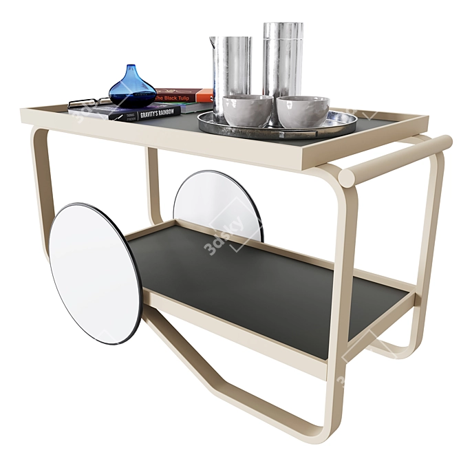 Sleek Birch Tea Trolley 3D model image 2