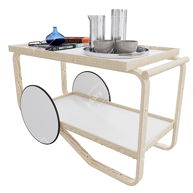 Sleek Birch Tea Trolley 3D model image 3