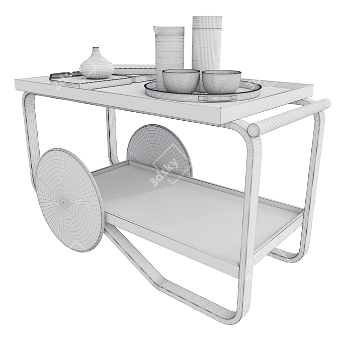 Sleek Birch Tea Trolley 3D model image 4