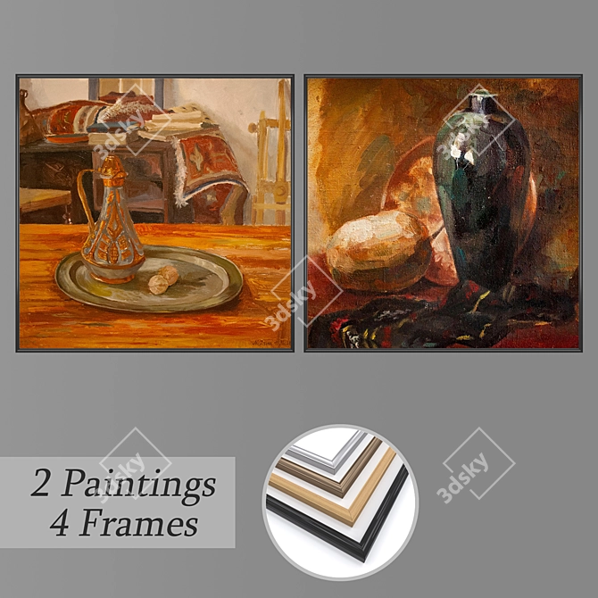 Modern Art Set: 2 Paintings & 4 Frame Options 3D model image 1