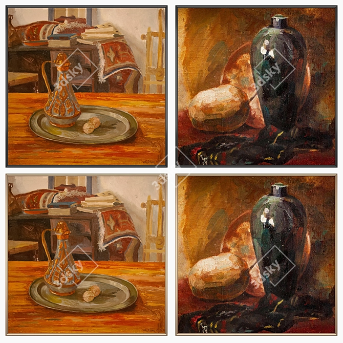 Modern Art Set: 2 Paintings & 4 Frame Options 3D model image 2