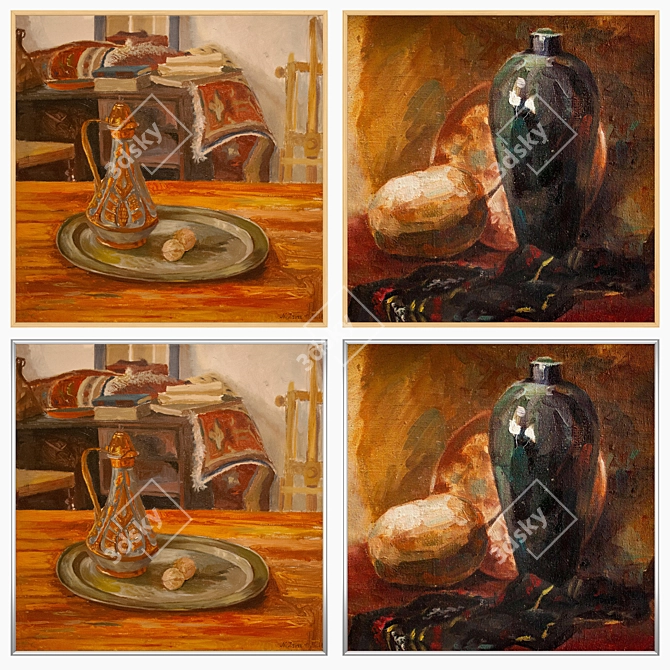 Modern Art Set: 2 Paintings & 4 Frame Options 3D model image 3