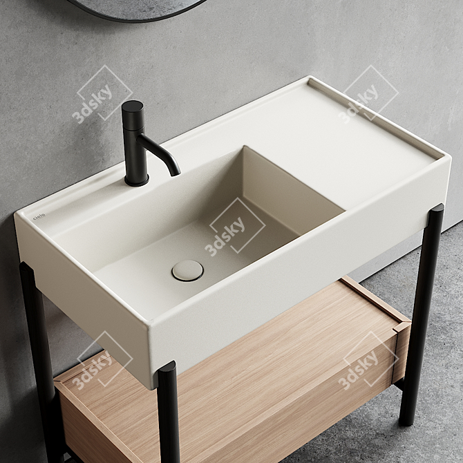 Plinio Wood Ceramic Washbasin 3D model image 2